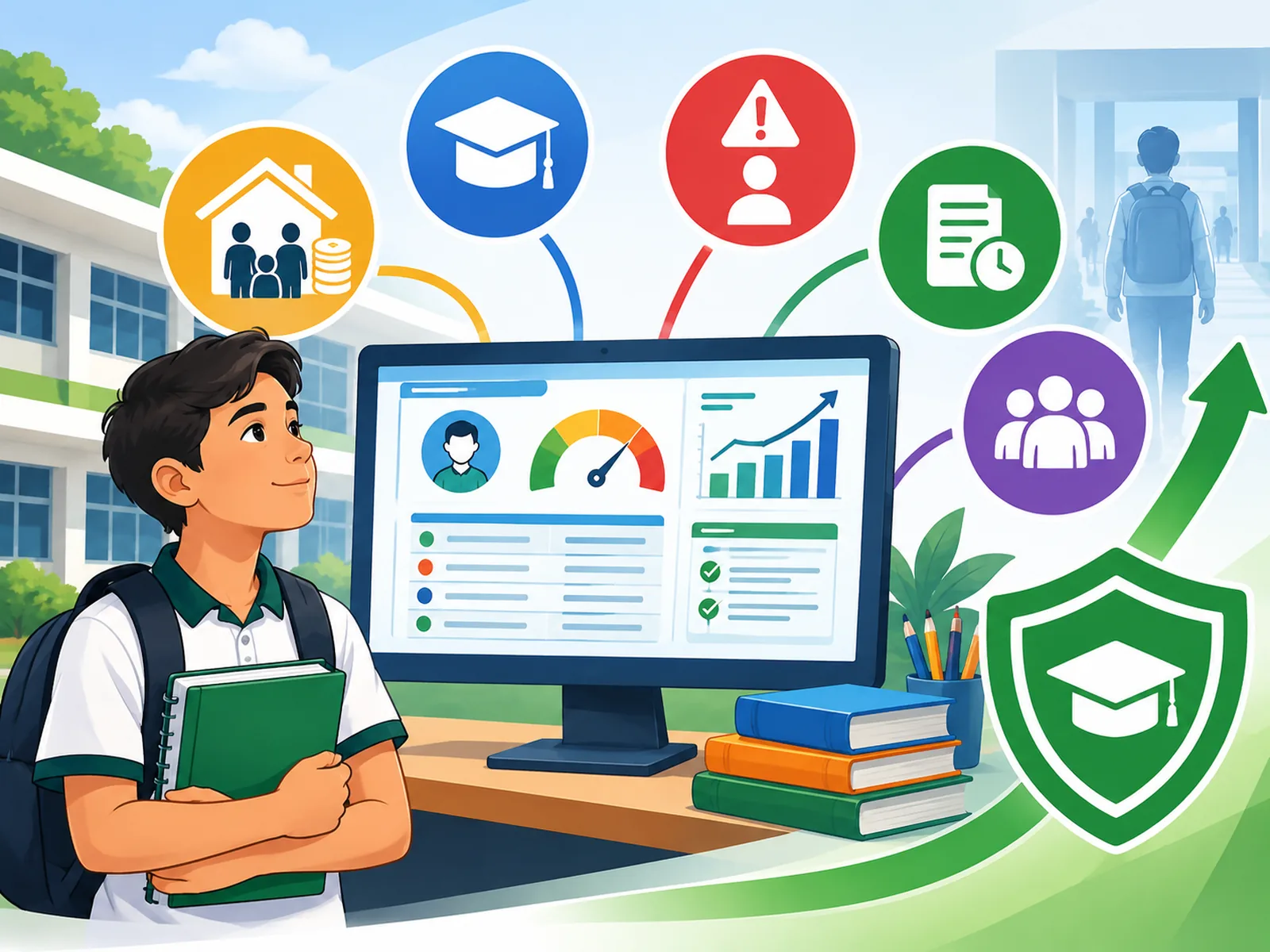 Estudiante consultando el sistema SIMPADE para el monitoreo y la prevención de la deserción escolar